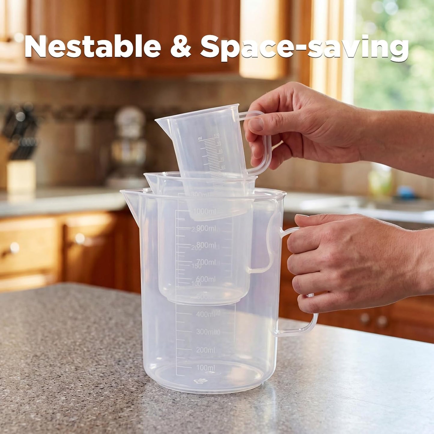 ASEVAT 3-Piece Liquid Measuring Cups Set, 100ml 300ml 1000ml Clear Plastic Measuring Cup with Spout, BPA Free Nesting Measuring Tools for Kitchen Cooking & Baking