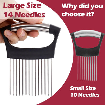 JAYVAR Extra-Large Onion Holder for Slicing, 304 Stainless Steel Onion Cutter Vegetable Chopper, Extra-Large Tomato Slicer with 16 Long Needles, Potato Slicer, Meat Tenderizer, Food Slicing Guide