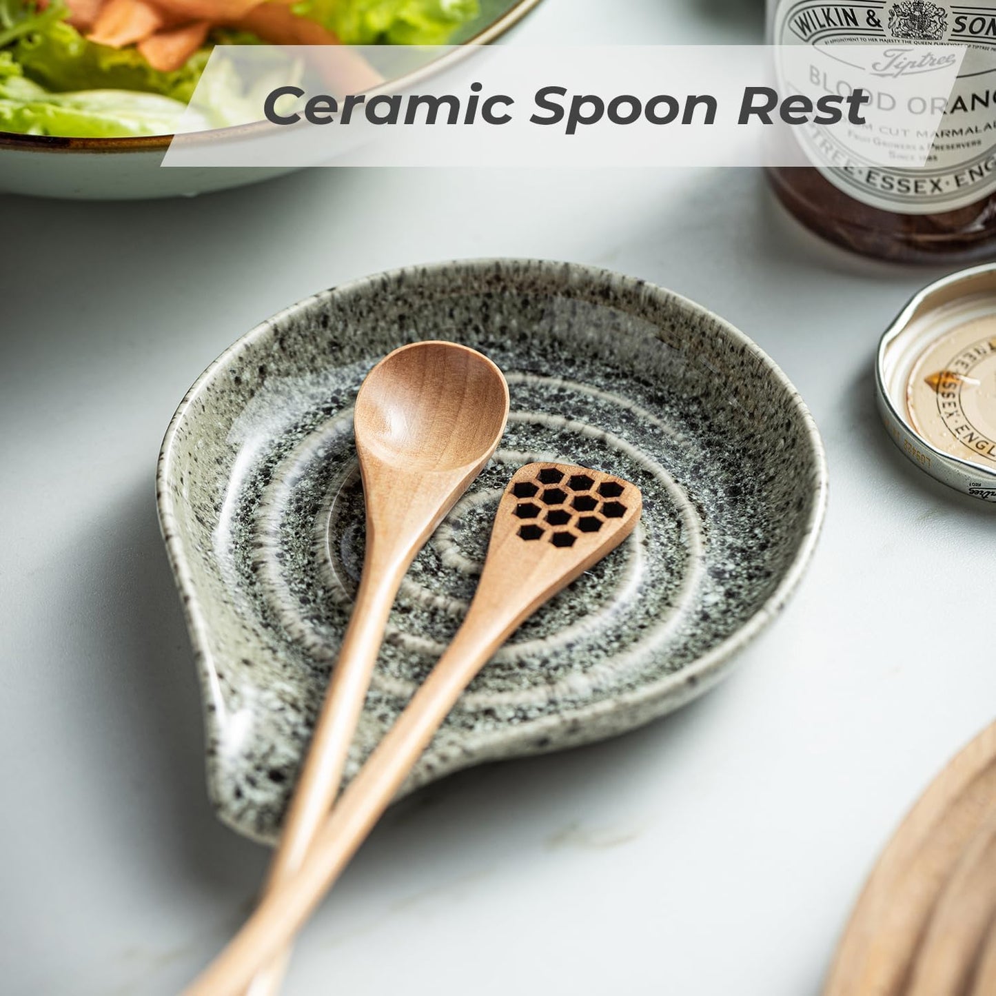 LAUCHUH Spoon Rest, Large Ceramic Spoon Holder for Kitchen Counter Spatula Rest Heat-Resistant Spoon Rest for Stove Top Cooking Utensil Holder, Farmhouse Kitchen Décor for Father's Day, Cream, 5 Inch