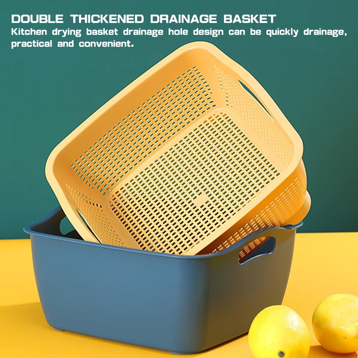 Double-layer Plastic Fruits Vegetable Washing Basket Food Storage Multi-layer Stackable Vegetable Sinks Wash Drain Basket for Kitchen (White)
