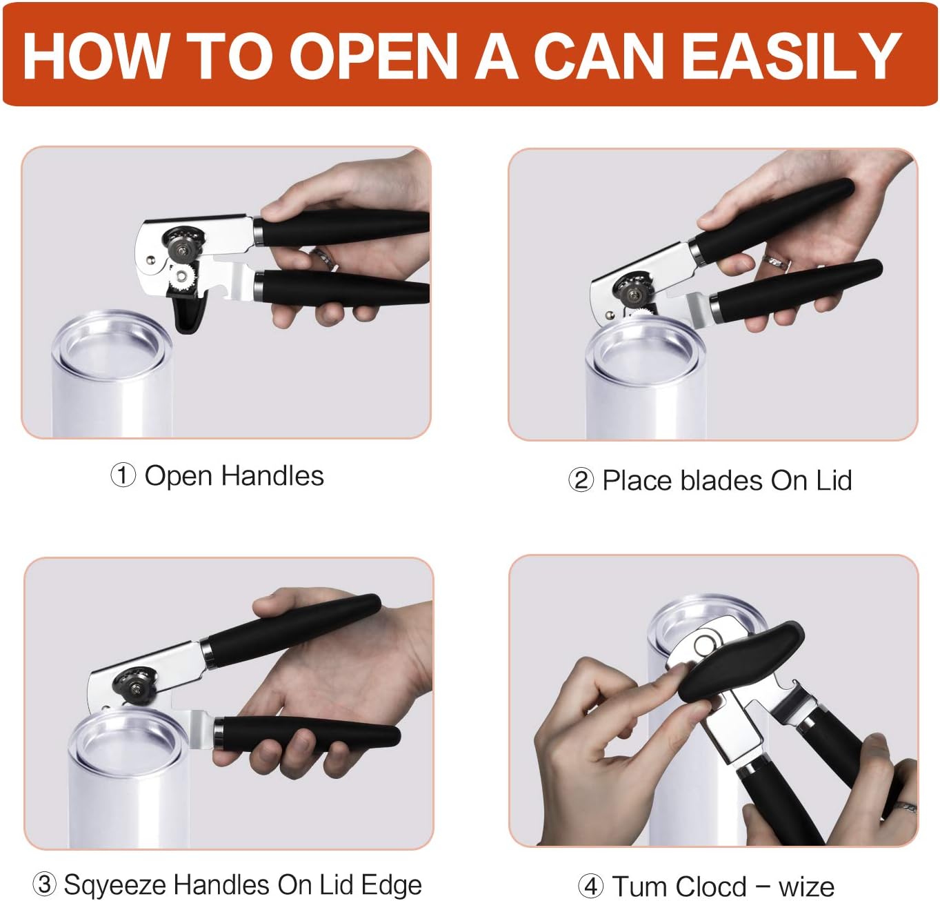 Can Opener Stainless Steel Manual Can Opener Easy Turn Knob Sharp Cutting Wheel Good Grips with Built-in Bottle Opener