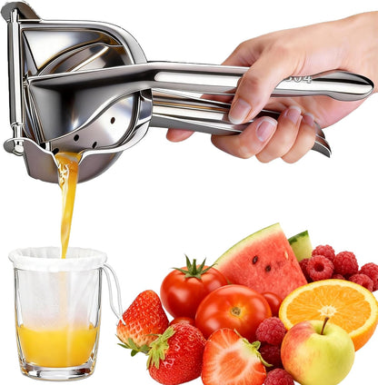 Fruit Juice Squeezer Manual Juicer – 304 Stainless Steel Hand Juicer Juice Press with Metal Filter filter bag, Easy to Use & Clean, Non-Slip Ergonomic Grip, for Lemon, Orange & Citrus