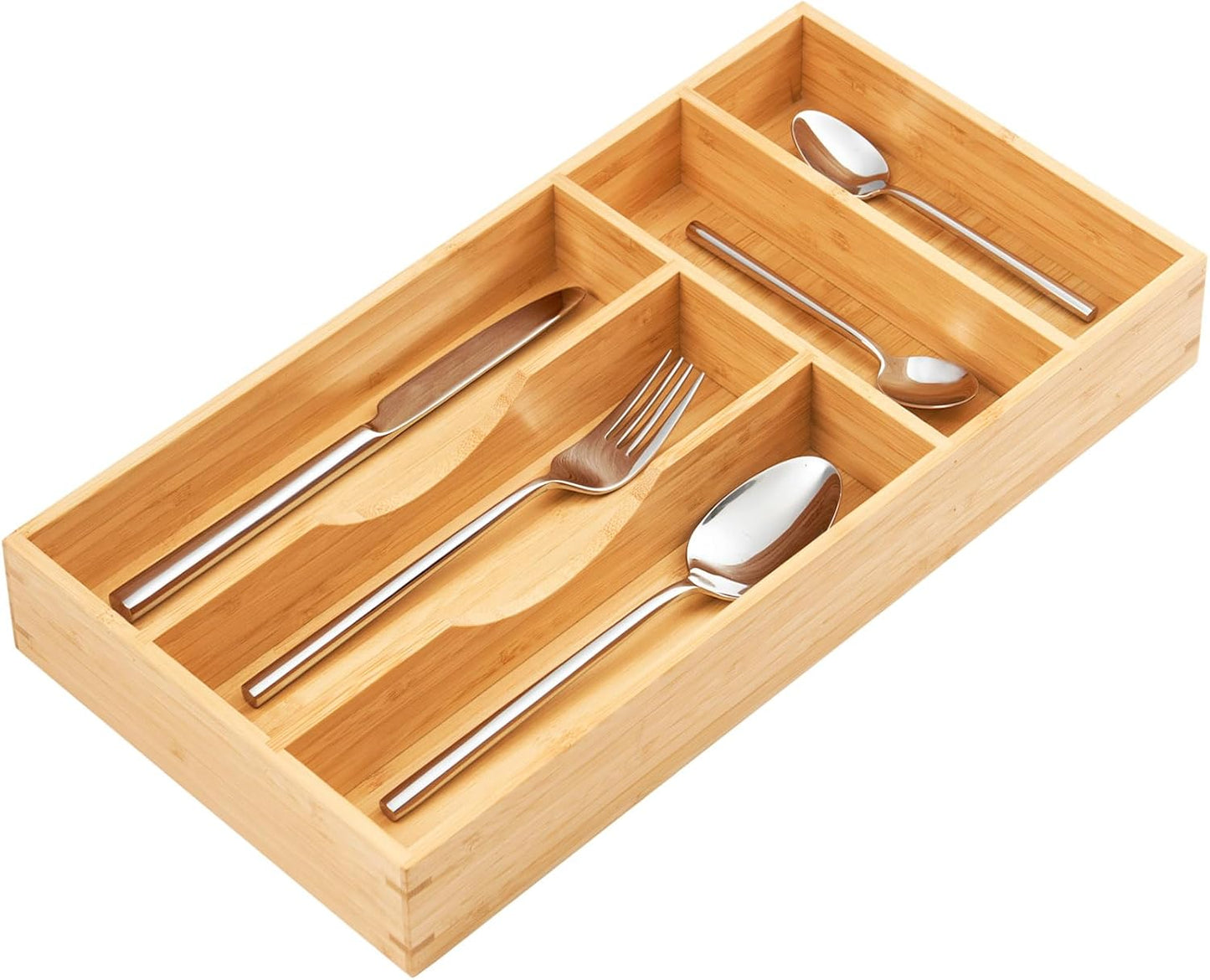 Umilife Bamboo Kitchen Drawer Organizer, 7 Inch Silverware Utensils Tray Holder for Small Drawer, Wood Caddy for Flatware Cutlery Knives