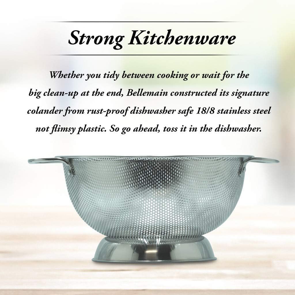 Bellemain Colander for Kitchen – 5 Qt Stainless Steel Strainer with Handle - 18/8 Pasta Strainer Bowl for Pasta, Spaghetti, Vegetables, Fruit, and Pot Draining - Stainless Steel Colander