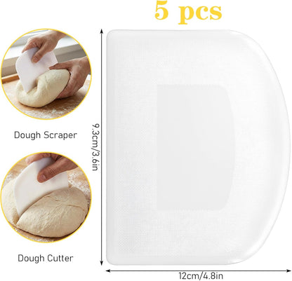 5 Pcs Plastic Dough Scraper,Plastic Bench Scraper Bowl Scrapers for Bread Dough Cake,Baking Supplies Kitchen Gadgets-White