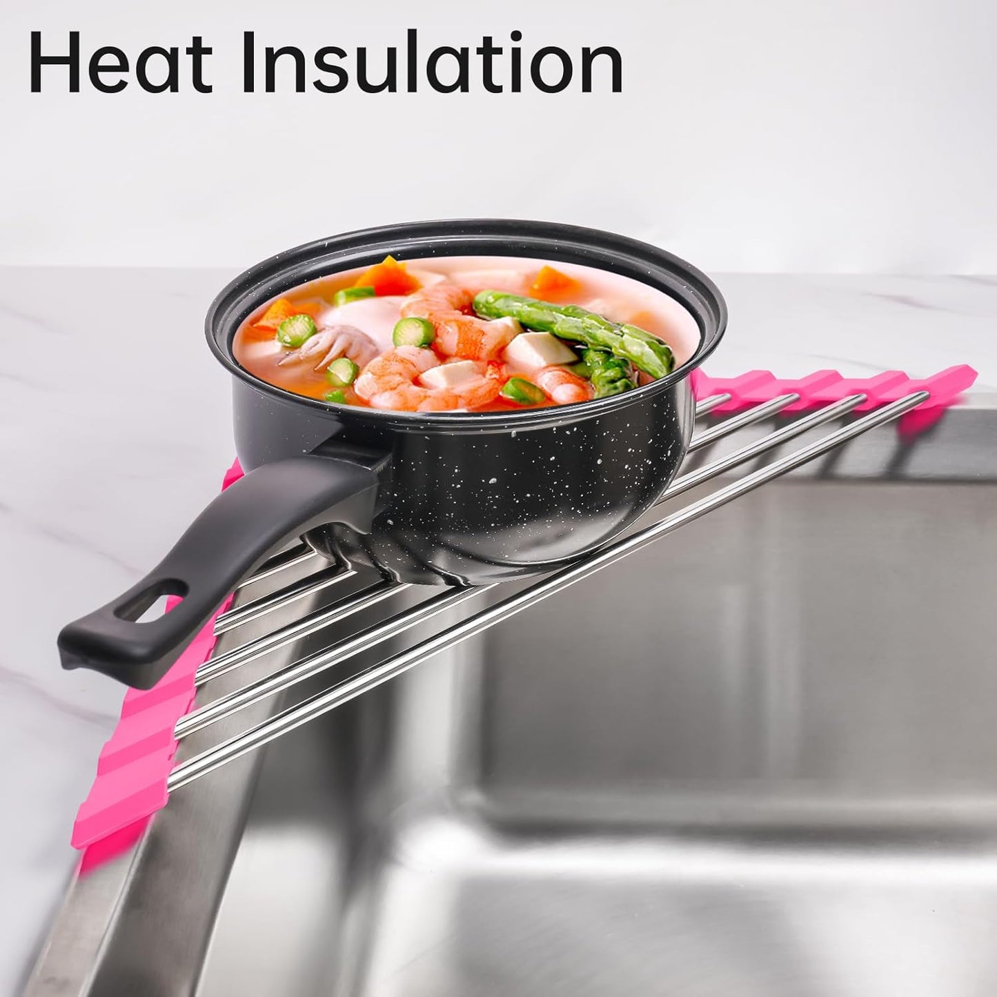 Tomorotec Triangle Foldable Dish Drying Rack, Small Roll-Up Stainless Steel Over Sink Drainer for Kitchen Sink Corner, Rustproof Multipurpose Organizer(Pink)