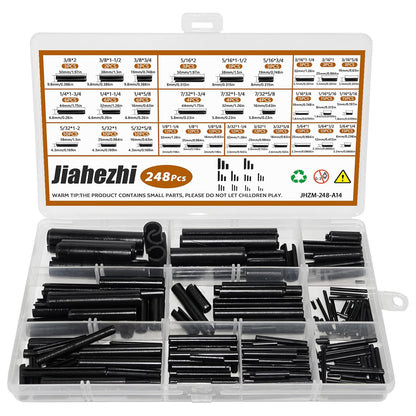248 Pcs SAE Roll Pin Assortment Set Steel Split Expansion Pin 10 Sizes 1/16 5/64 3/32 1/8 5/32 3/16 7/32 1/4 5/16 3/8 Inch for Automotive Repair Machinery Home
