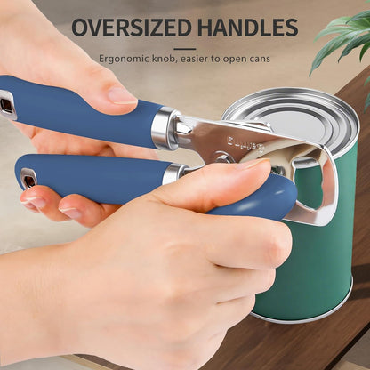 Safring Can Opener Manual, Heavy Duty Stainless Steel Smooth Edge Can Openers With Soft Touch Handle, Oversized Handheld Easy Turn Knob, Multi-Function Bottle Opener, Black