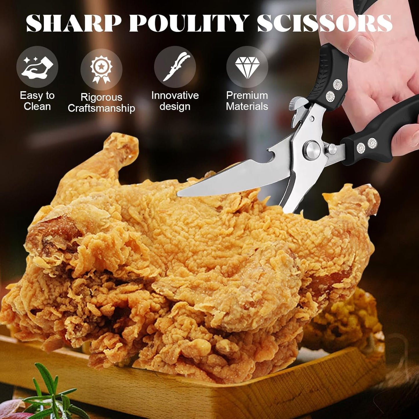 SiXingHardware-Kitchen Pro Shears-Heavy-Duty Stainless Steel Kitchen Scissors For Poultry, Meat, Herbs. Dishwasher Safe, Rust-Proof With Comfortable Grip. Ideal For Chefs And Home Cooking.