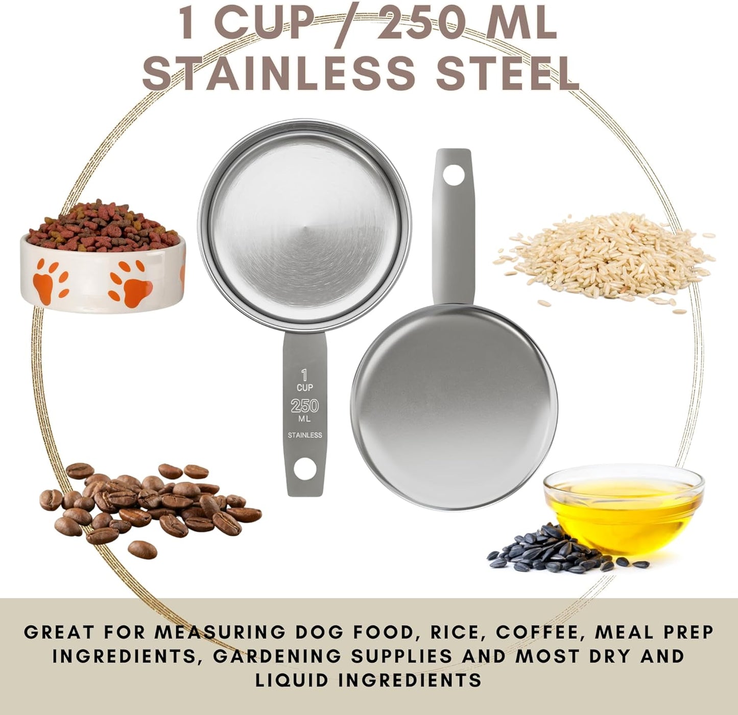 1/8 Cup Stainless Steel Measuring Cup | Sturdy Metal 30 ml | 30 cc | 1 oz | Single Cup for Wet and Dry Ingredients | Great for use as 1/8 Cup Coffee Scoop - 1 PK