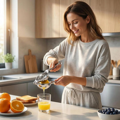 WUJIE Heavy Duty Manual Citrus Juicer, Stainless Steel Hand Press Lemon Lime Squeezer with Large Capacity and Filter, Easy Squeeze Professional Fruit Press