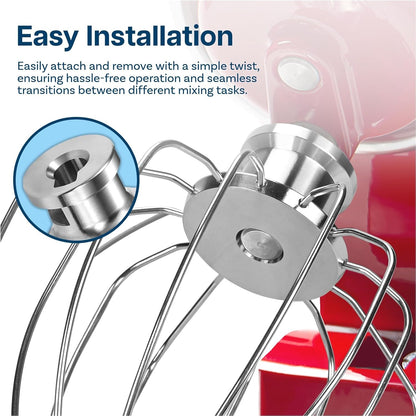 Mixer Attachments for KitchenAid 4.5–5 Quart Tilt-Head Stand Mixers – Compatible with Artisan & Classic – Beaters, Whisks, Dough Hooks & Attachment Sets by MMOBIEL (6-wire Whip, Stainless Steel)