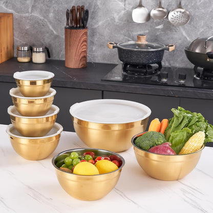 Colorful Mixing Bowls with Airtight Lids, Stainless Steel Nesting Mixing Bowls Set of 7, Ideal for Baking, Prepping and Serving Food, Size 7, 3.6, 2.7, 2.1, 1.5, 1.1,0.8 QT, Stackable Design