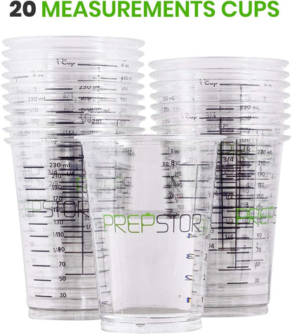 Disposable Measuring Cups for Resin - Pack of 20 8oz Clear Plastic Measuring Cup for Epoxy Resin, Stain, Paint Mixing - Half Pint Reusable Multipurpose Mixing Cups for Cooking and Baking