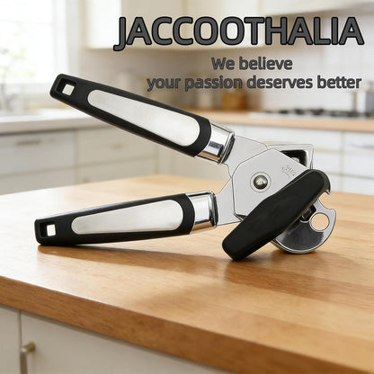 Can Opener Manual, Heavy Duty Can Opener with Built-In Bottle Openers, Ergonomic Design Extended Handle, Sharp Blade Smooth Edge, Kitchen Gadgets for Opening Cans, Multifunctional, Black