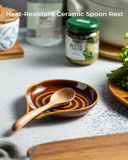 LAUCHUH Spoon Rest, Large Ceramic Spoon Holder for Kitchen Counter Spatula Rest Heat-Resistant Spoon Rest for Stove Top Cooking Utensil Holder, Farmhouse Kitchen Décor for Father's Day, Cream, 5 Inch