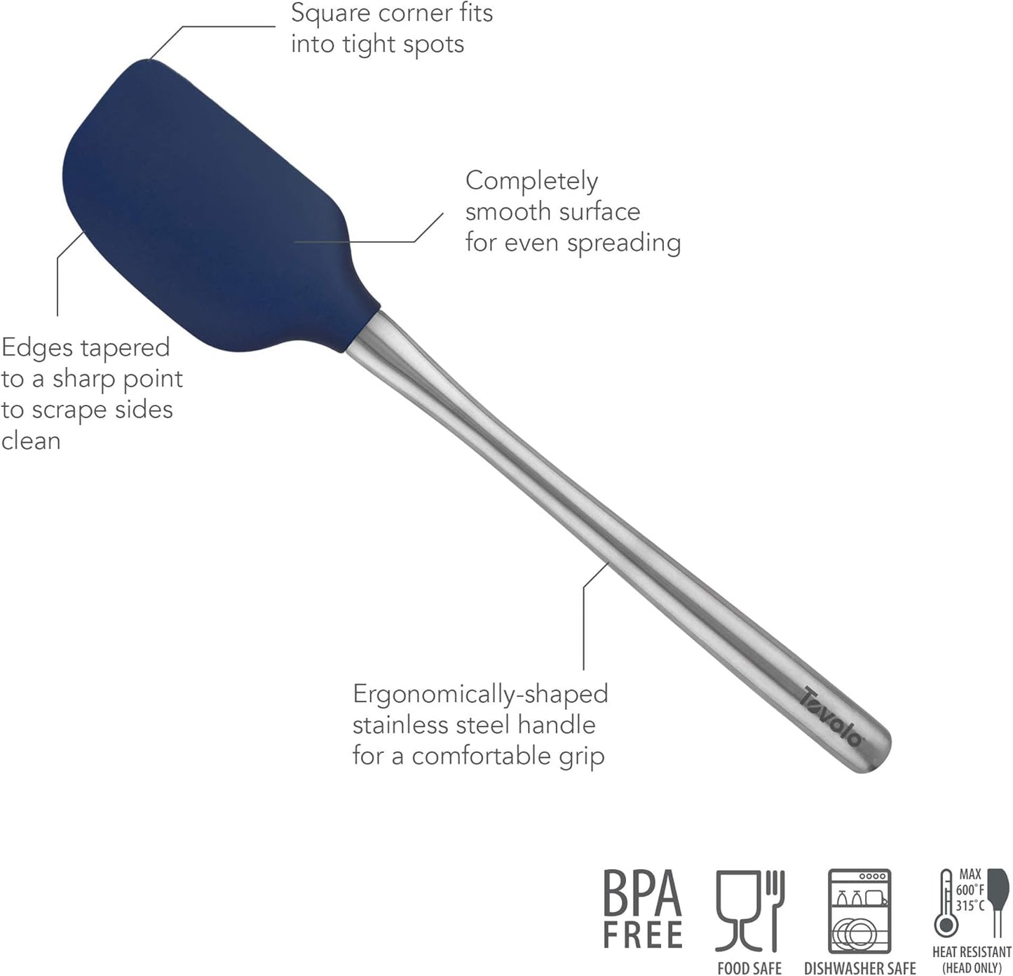 Tovolo Flex Core Silicone Spatula Spoonula Set of 2 for Non Stick Cast Iron Cooking & Baking, Dishwasher Safe Heat Resistant BPA Free Long Stainless Steel Handle Kitchen Utensil, Charcoal Gray