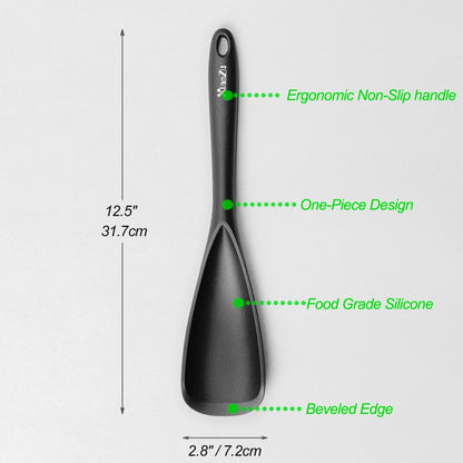 Silicone Spatula Spoon, Great for Both Cooking and Serving Durable BPA-Free Matte Black Silicone, Seamless Design, Safe for Nonstick Cooking Surfaces, 2-Pcs, Gray