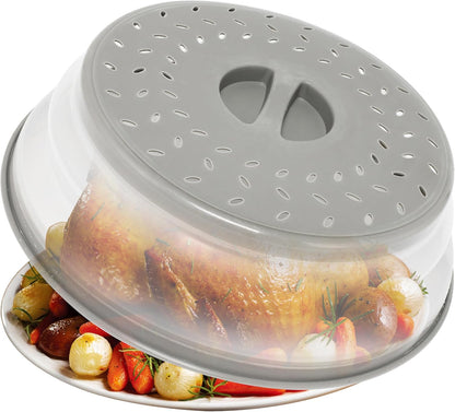3 Pack Collapsible Microwave Food Covers, Splatter Guard,Vented Microwave Lid for Food, BPA free TPR, Dishwasher safe,Gray，Large, Medium, Small
