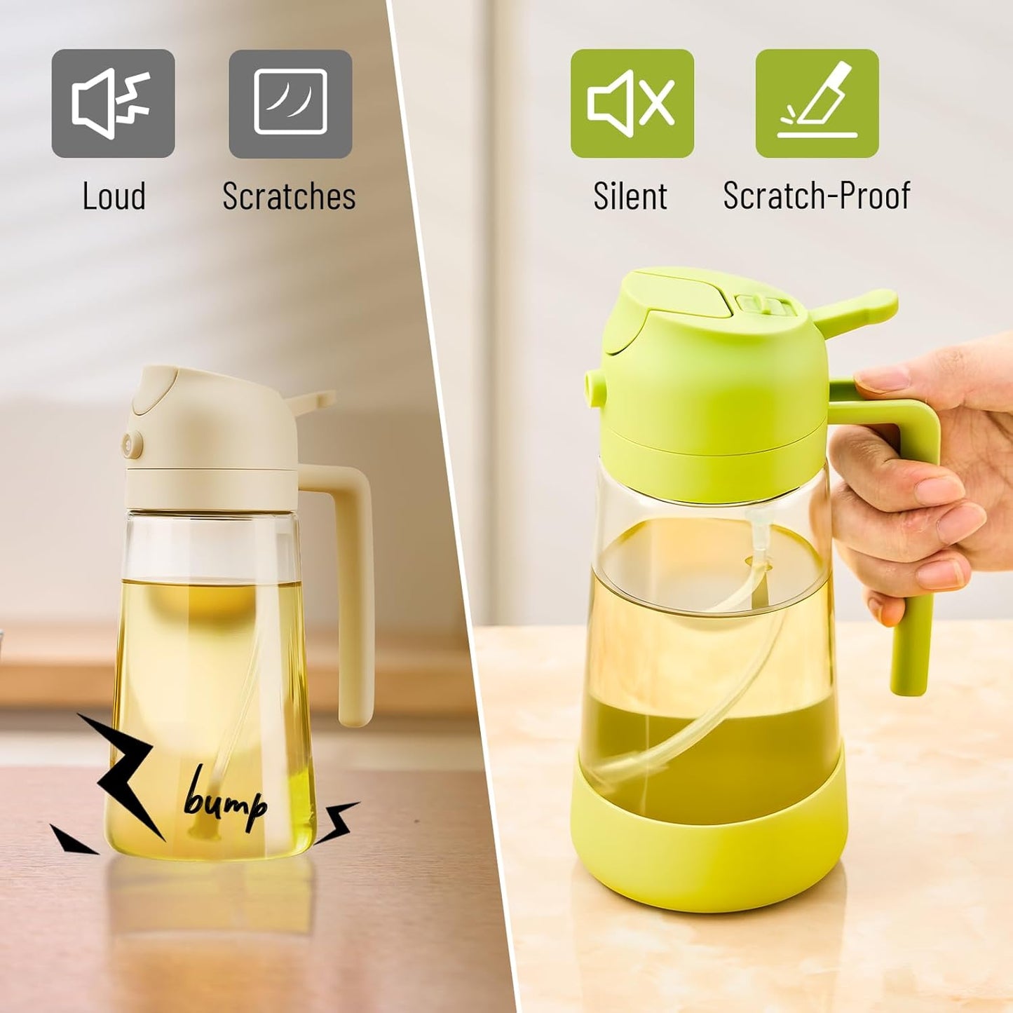 PARACITY Oil Dipenser Bottle with Silicone Bottom, 2 in 1 Olive Oil Sprayer and Dispenser, Oil Spray Bottle 470ML/ 16OZ for Cooking, Kitchen, BBQ, Air Fryer, Salad, Baking(1PC Black)