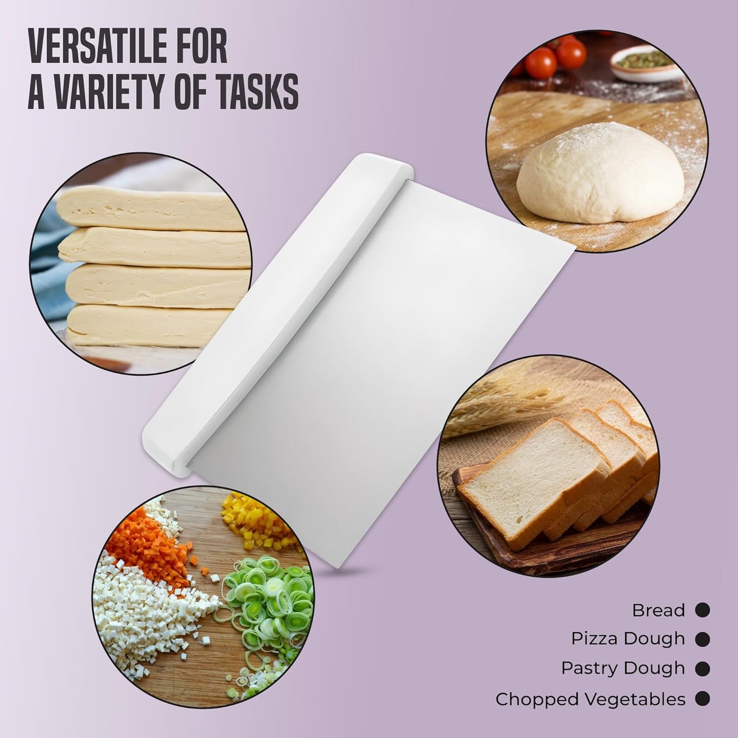 OCS Parts 6-Inch Stainless Steel Dough Cutter and Bench Scraper | White Handle | Cutter for Pizza Dough, Bread, and Pastry Dough | Multipurpose Kitchen Utensil