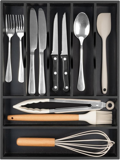 Bellsal Silverware Organizer Kitchen Drawer Organizer Expandable Bamboo Utensil Holder Cutlery Tray for Kitchen Utensil and Flatware Bedroom Office