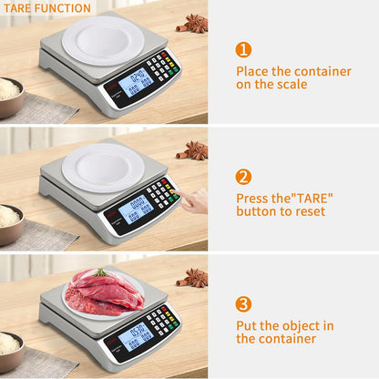 Large Digital Kitchen Scale 30KG Commercial Food Scale 66LB for Baking Bread Meat Stainless Steel Price Computing Scale LCD Display,Prep Counting Scale for Parts and Coins Adapter Included