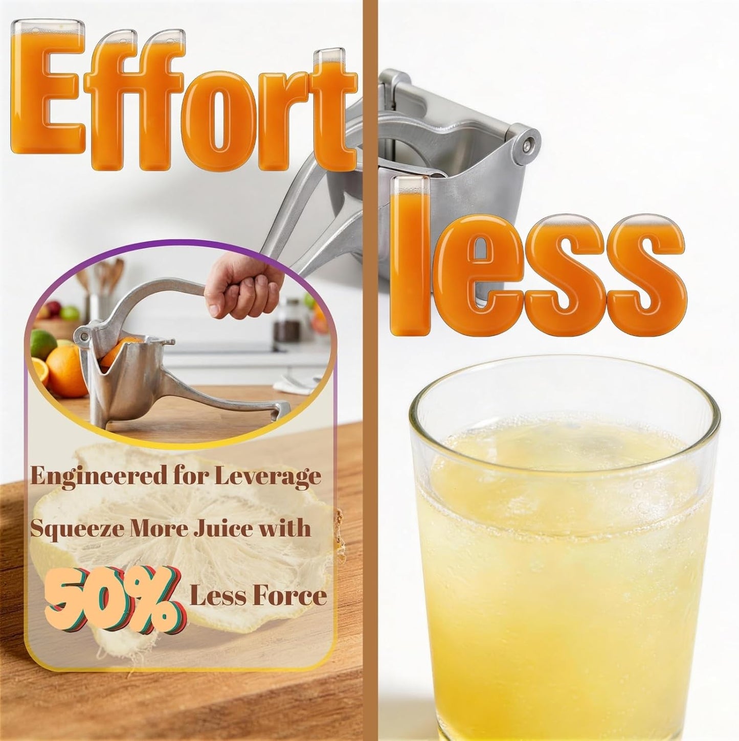 Lemon Squeezer, Heavy Duty Aluminum Manual Juicer, Extended Handle Hand Press Citrus Juicer, Non-Slip Base, Large Capacity for Orange, Lime, Pomegranate