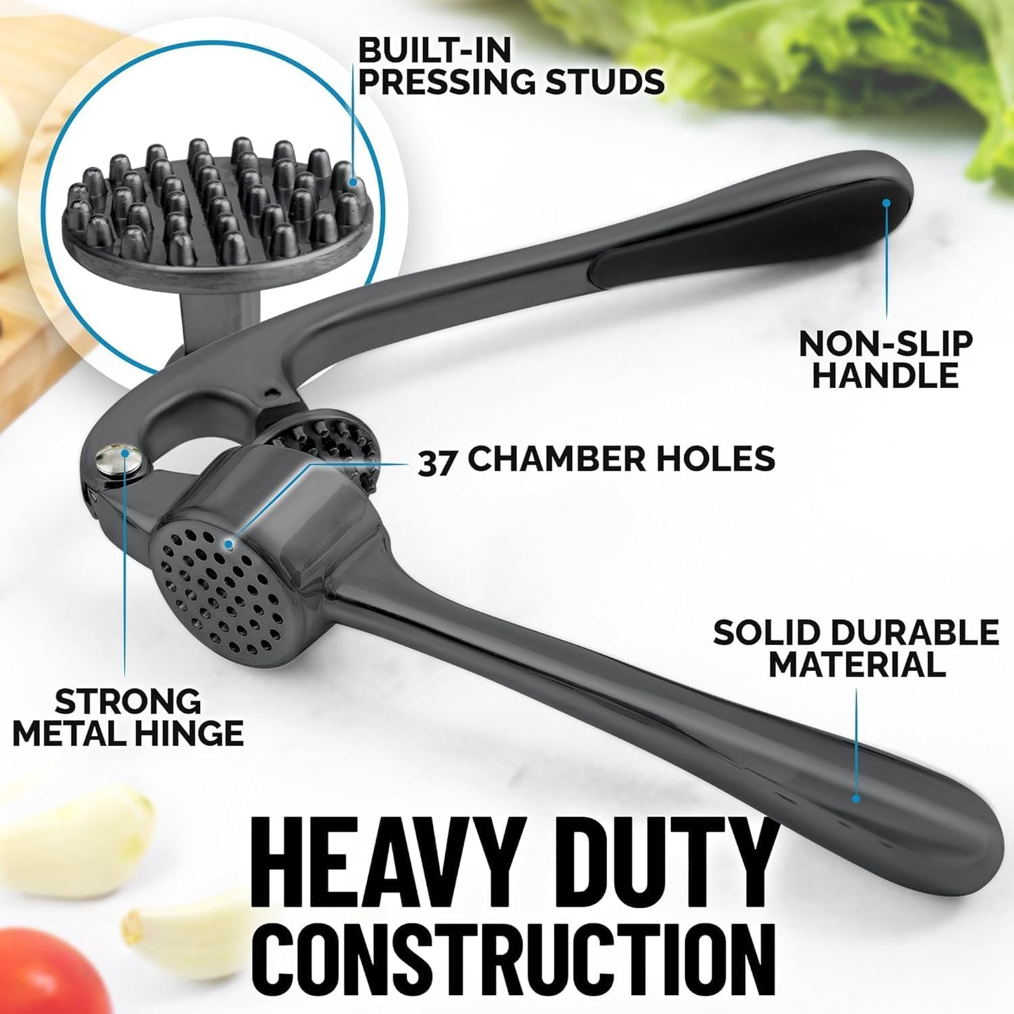 Zulay Kitchen Premium Garlic Press Set - Rust Proof Professional Garlic Mincer Tool - Easy-Squeeze, Easy-Clean with Soft, Ergonomic Handle - Silicone Garlic Peeler & Brush (Silver)