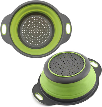 White Round Silicone Collapsible Colander – Silicone Round Kitchen Strainers with Plastic Handles Small Foldable Kitchen Strainer Perfect for Draining Pasta Vegetable and Fruit