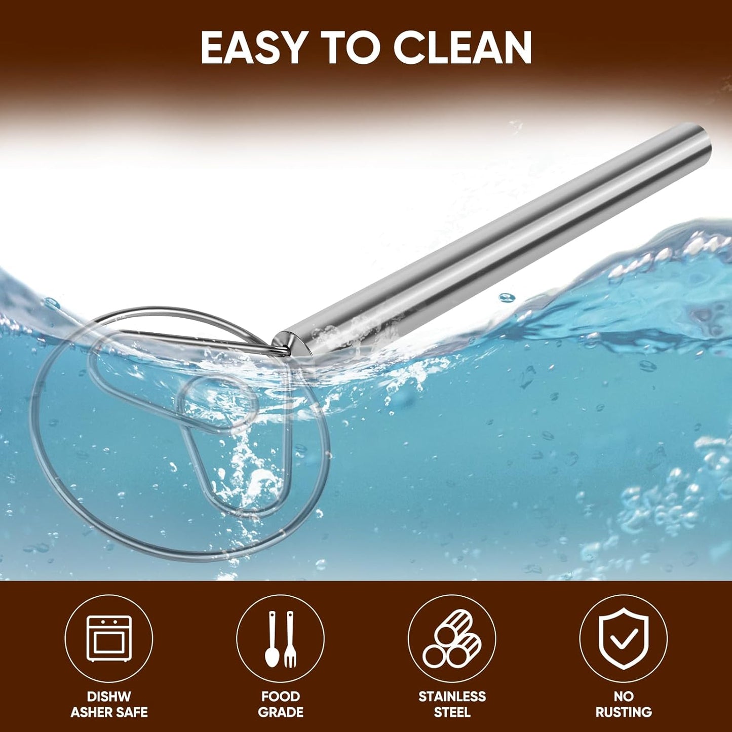 Maxjoy Danish Dough Whisk Wooden Dutch Bread Mixer with Stainless Steel Hook for Sourdough Baking Hand Tool