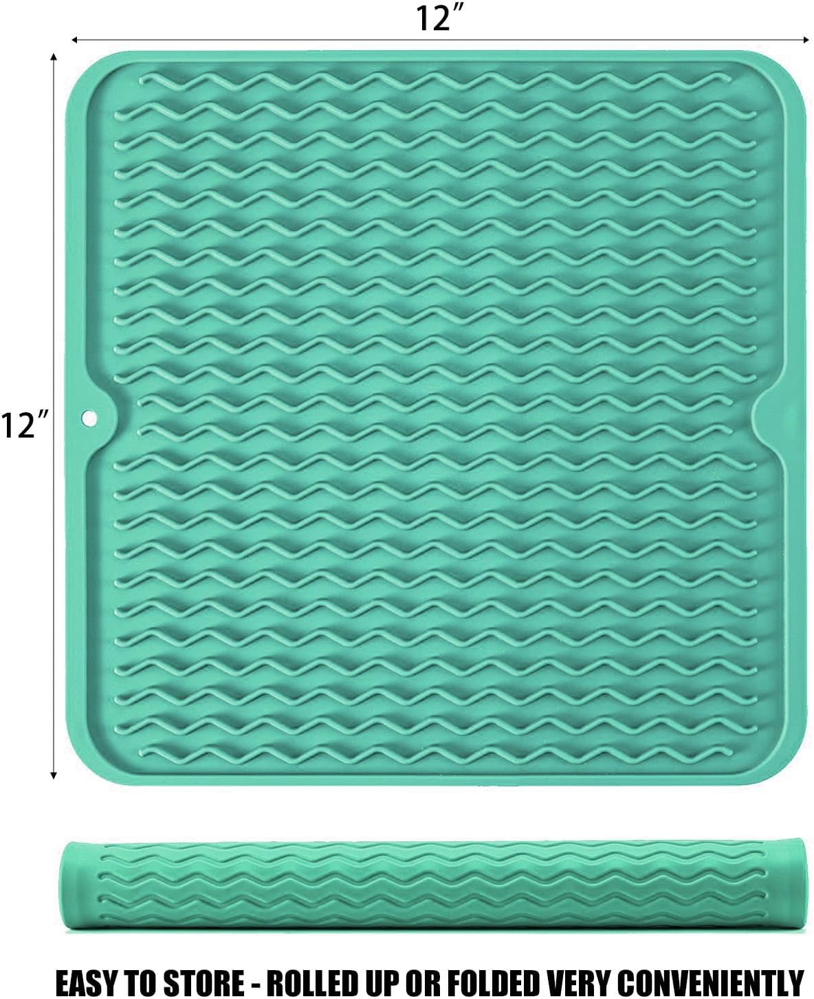 Large 17" x 14" Silicone Dish Drying Mat for Kitchen Counter, Easy clean, Quick Dry, Heat-resistant Dish Drainer Mat for Sink,Refrigerator or Drawer liner (Food Grade Silicone-Black)