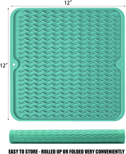Large 17" x 14" Silicone Dish Drying Mat for Kitchen Counter, Easy clean, Quick Dry, Heat-resistant Dish Drainer Mat for Sink,Refrigerator or Drawer liner (Food Grade Silicone-Black)
