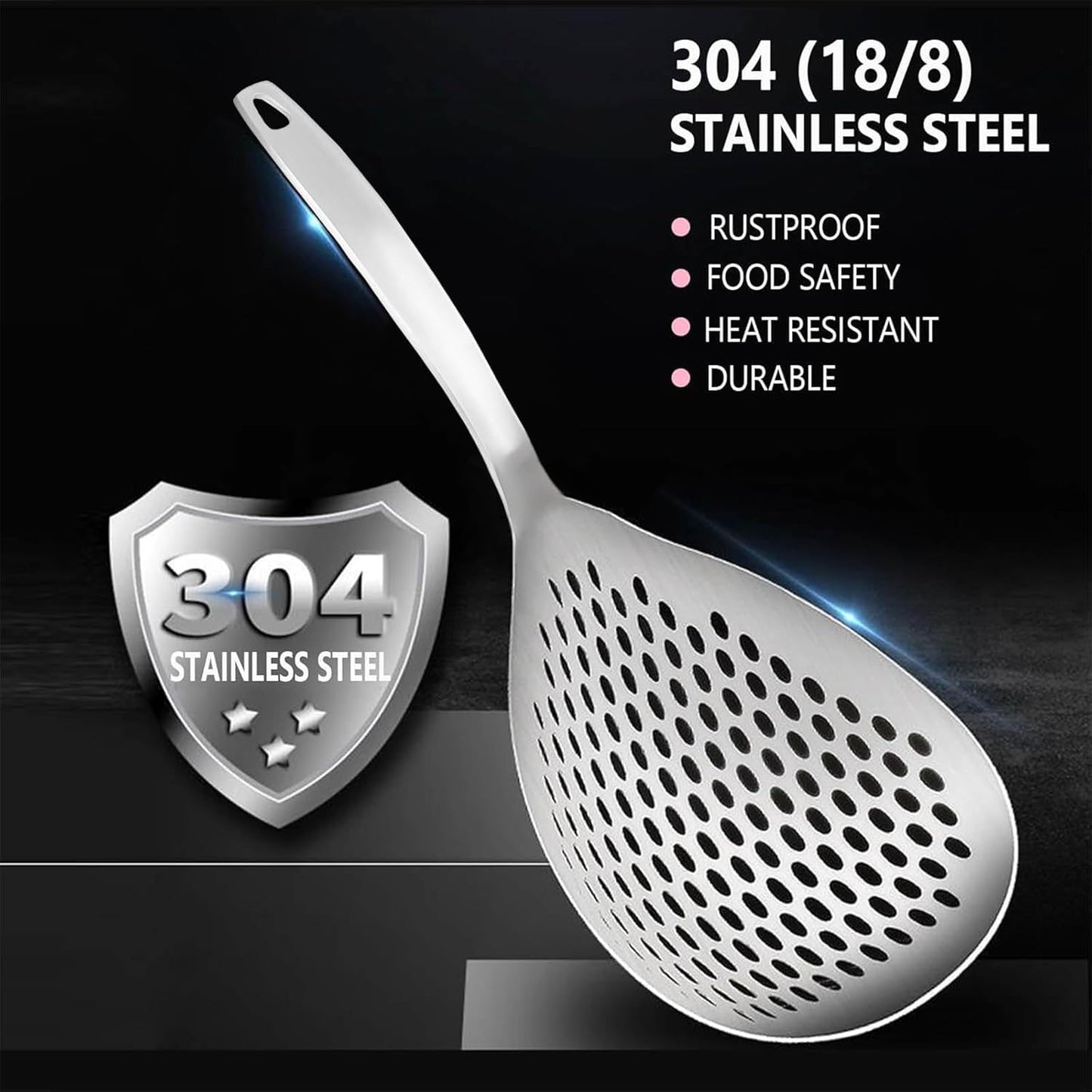 KAYCROWN Skimmer Slotted Spoon, 2 Pack Stainless Steel Pasta Spider Strainer Skimmer Ladle Spoon for Frying and Cooking, Frying Strainer, Kitchen Cooking Colander