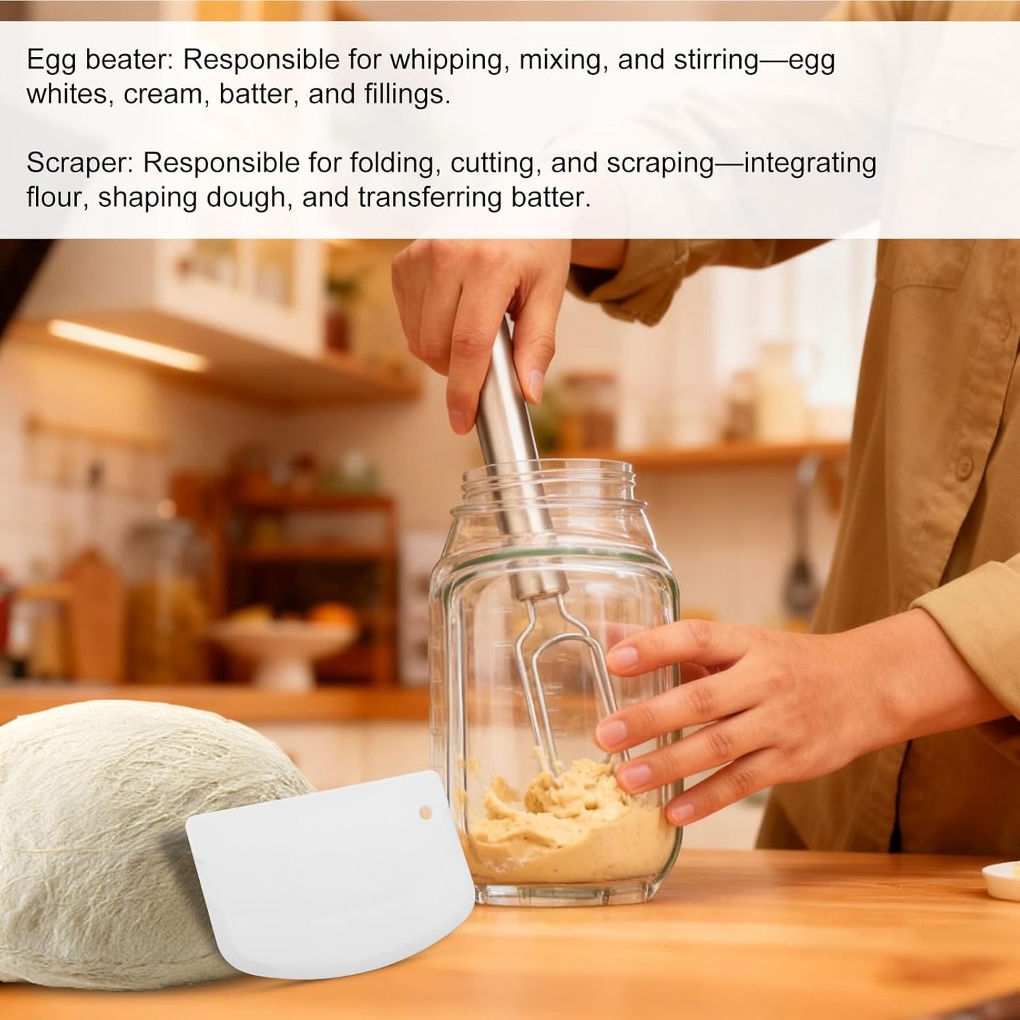 Danish Dough Whisk for Sourdough Starter, 30cm/12in Stainless Steel Dutch Bread Whisk & Dough Hook Mixer Tool Reaches Jar Bottom for Pizza Cooking Baking Dishwasher Safe