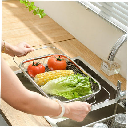 Kichvoe Extendable Stainless Steel Sink Drain Basket Retractable Kitchen Strainer for Food Vegetables and Utensils Large Capacity Reusable Drainer with Drainage Fits Various Sink
