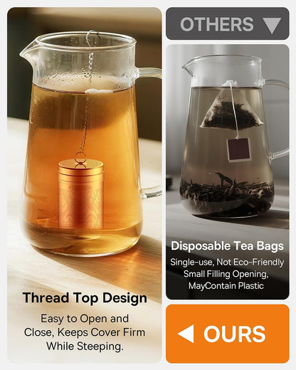 House Again Tea Infusers, Extra Fine Mesh Tea Strainers for Loose Tea, Updated Slim Threaded Lid & 304 Stainless Steel, Loose Leaf Tea Steeper for Brew Tea Spices & Seasonings