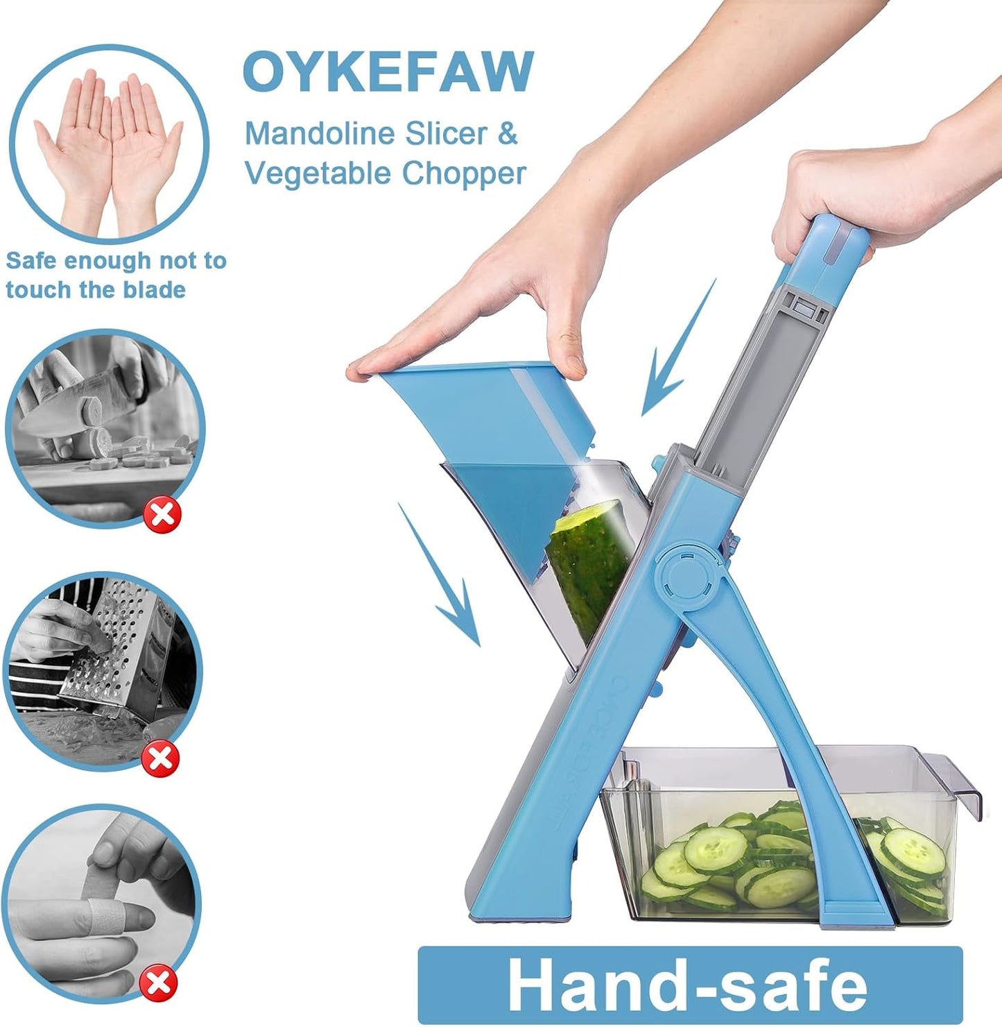 Safe Mandoline Slicer for Kitchen, 6 in 1 Vegetable Chopper, French Fry Cutter For Potatoes, Potato Slicer,Food Chopper,Adjustable Thickness 0.1-8 mm, With Peeler/Cleaning Brush (Black)