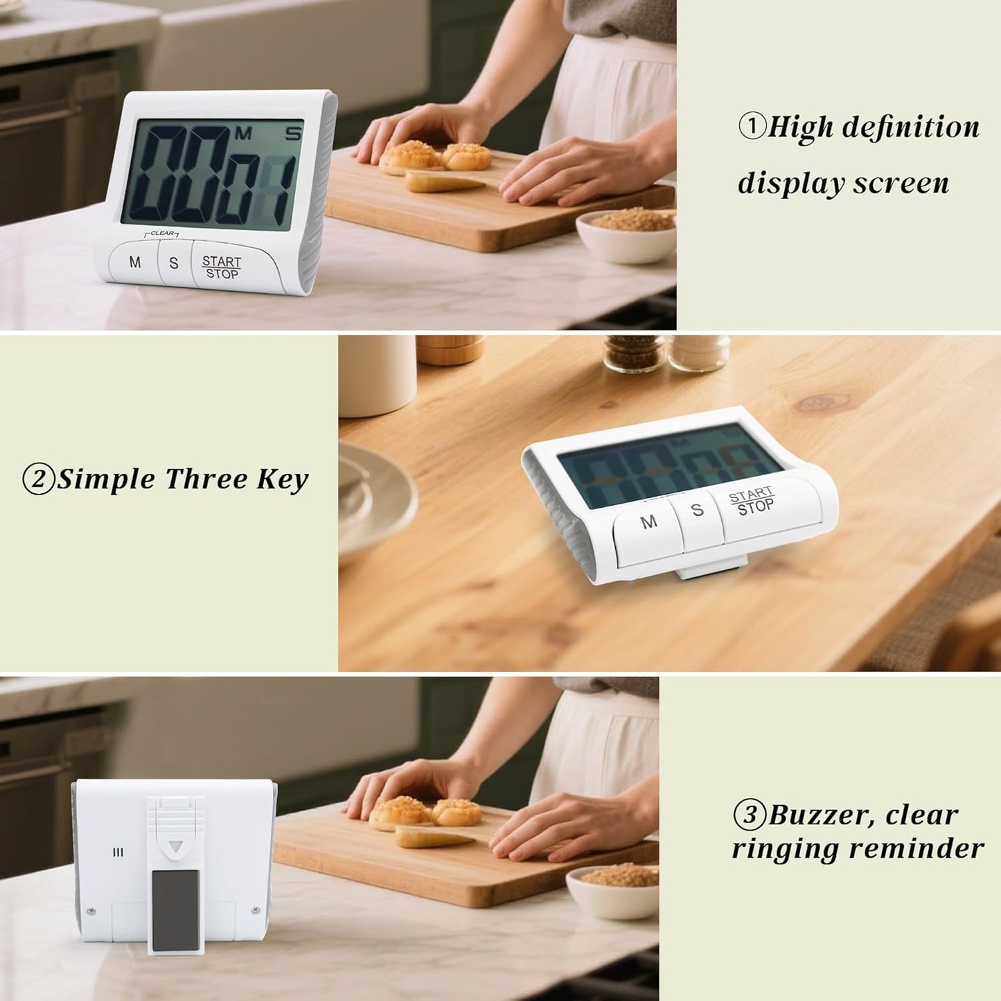 Large LCD Display Kitchen Timer -Magnetic Digital Timers,Loud Alarm,Memory and Fast Forward Function,Cooking Timers for Kitchen,Gym, Meeting, Classroom,Study,Work,Outdoor Activities(Black)