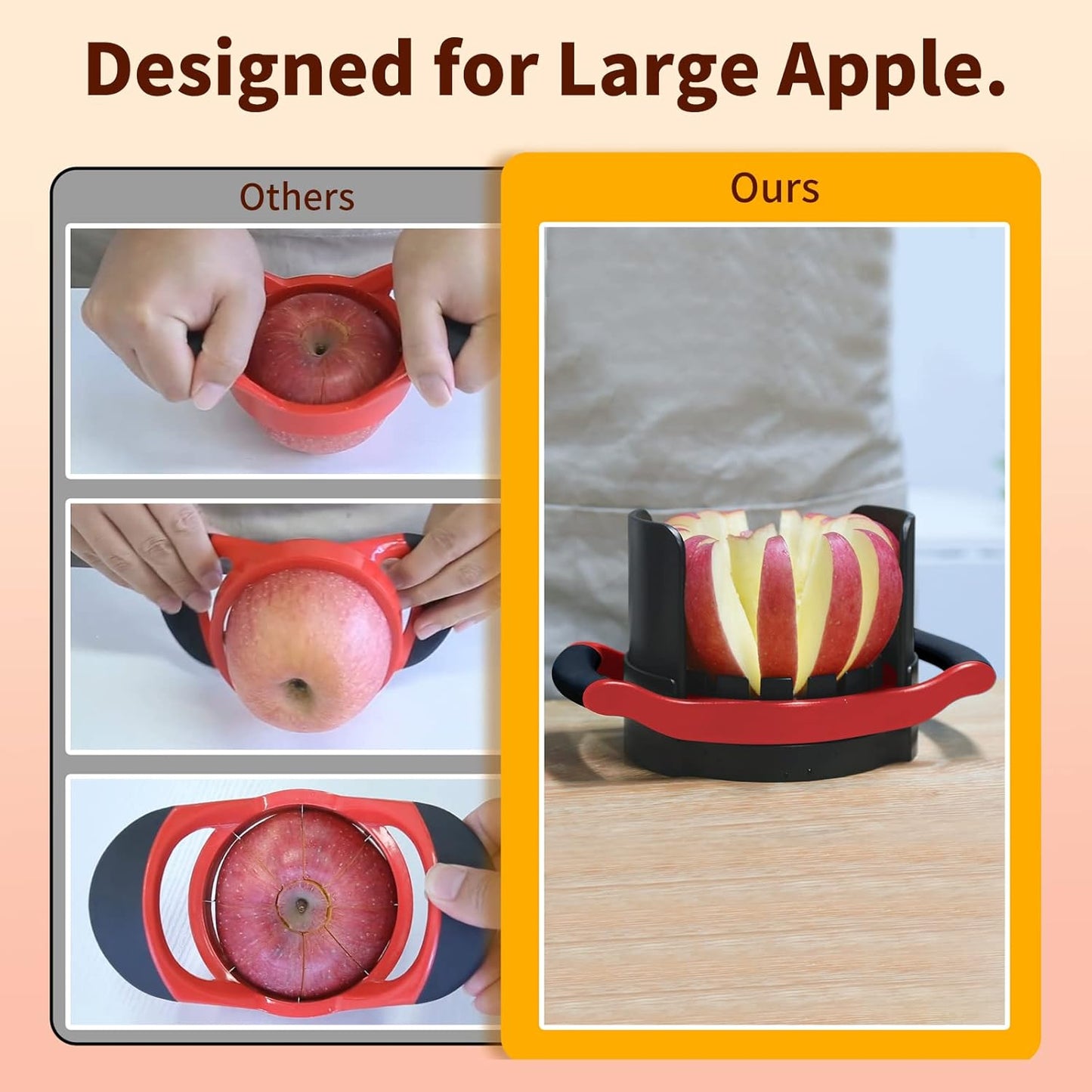 OOKUU Extra-Large Apple Slicer & Corer – 16-Blade Heavy Duty Stainless Steel Apple Cutter, Safe & Quick Apple Divider for Apples, Pears & More, with Clear Catch Bowl