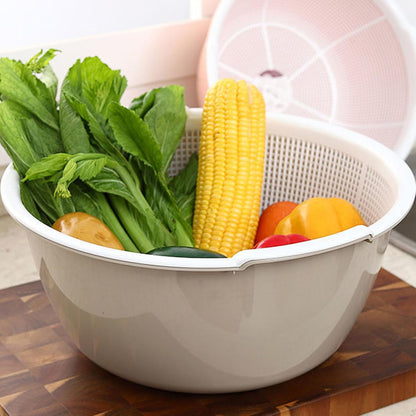 2 in 1 Kitchen Strainer Colander Bowls Set, Thickened Plastic Detachable Double Layer Drainage Basket Fruit Colander Draining Bowl Vegetable Washing Basket for Cleaning Washing(12 x 27cm