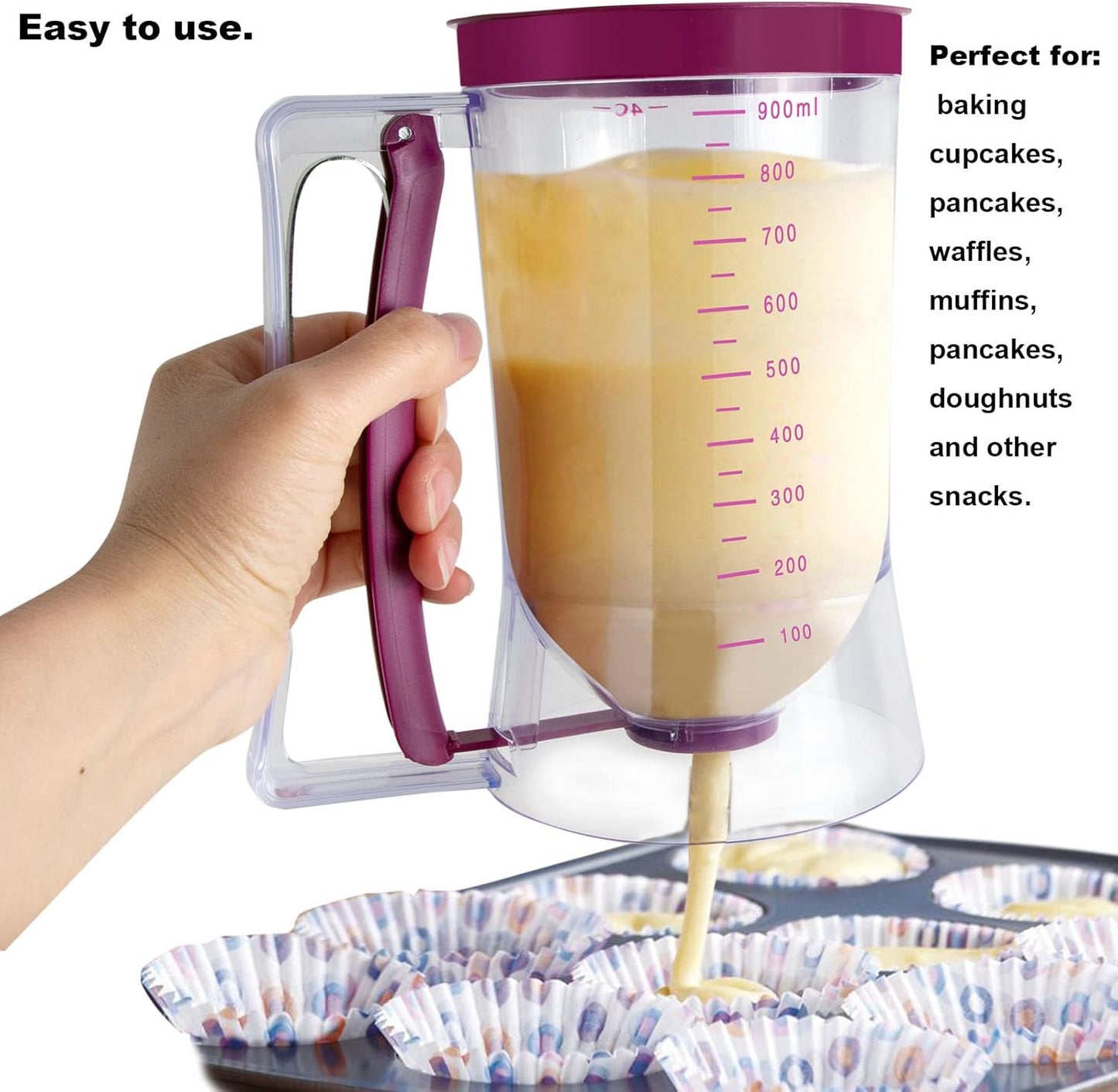 CHuangQi Cake Batter Dispenser for Pancake Cupcake Waffles, Perfect Baking Tool with Measuring Label