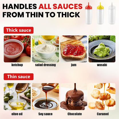Multicolor Food-Grade Squeeze Bottles Set-Condiment Dispensers for Kitchen, BBQ, Sauces, Dressings, & Meal Prep (32oz)