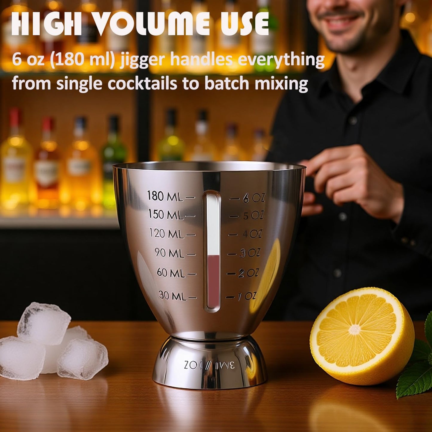 Cocktail Measuring Jigger for Bartending with Graduated Markings 1 oz to 6oz Heavy Duty 18/8 Multi-Unit Measure Stainless Steel Shot Measure Cup