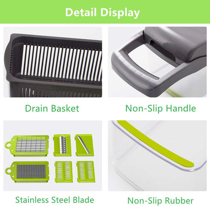 Vegetable Chopper, 14-in-1 Mandoline Slicer, Multifunctional Veggie Chopper, Potato Chopper, Vegetable Dicer, Food Chopper with Container, Chopper Vegetable Cutter with 7 Blades Kitchen Essentials