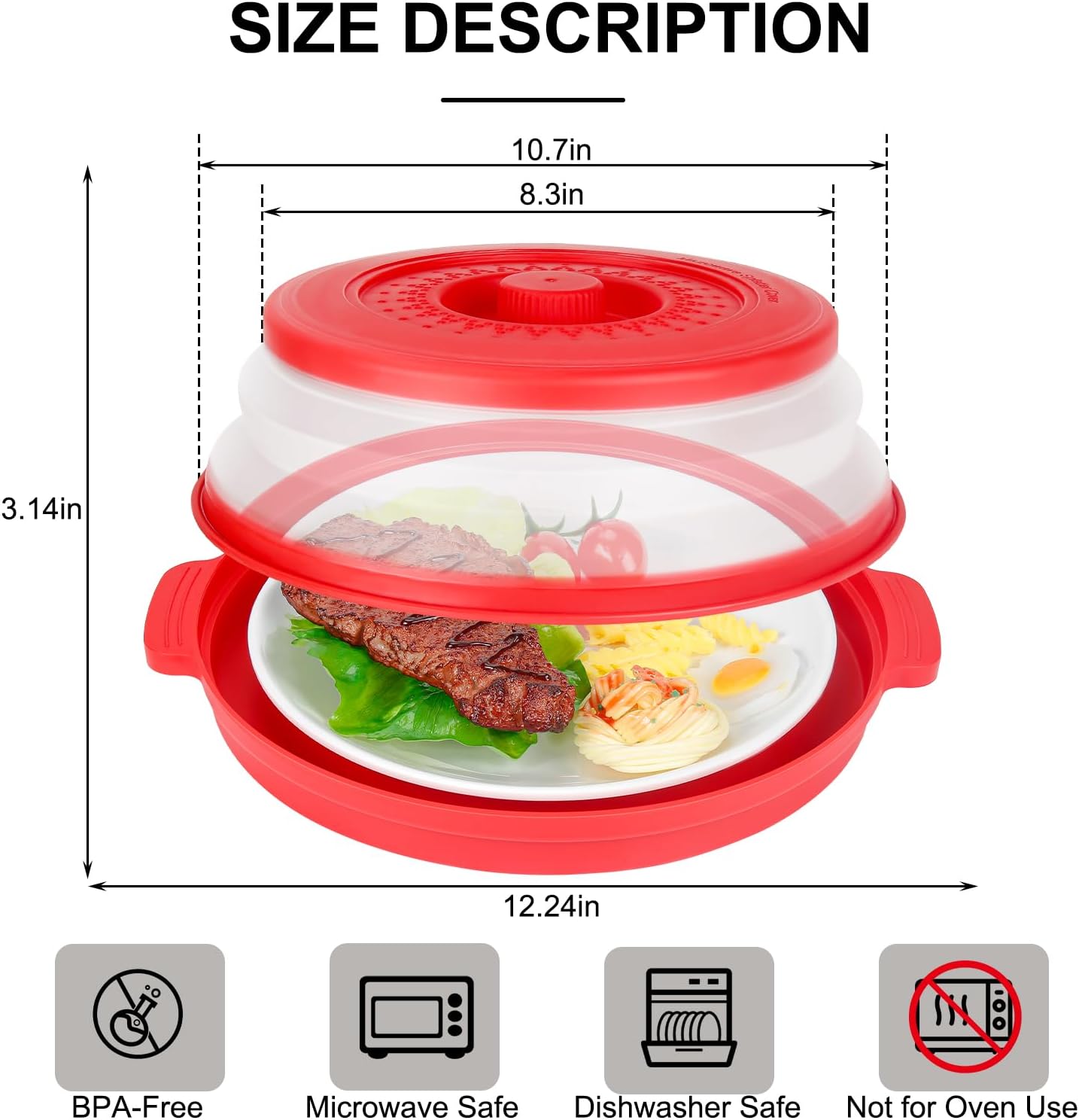 10.7 Inch Microwave Food Cover with Heat Insulation Mat, Anti-Scald Collapsible Microwave Splatter Cover, Multi-Functional as Colander & Fruit Plate, Dishwasher Safe, Ideal for Meal Prep (Gray)