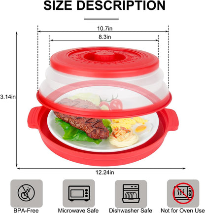 10.7 Inch Microwave Food Cover with Heat Insulation Mat, Anti-Scald Collapsible Microwave Splatter Cover, Multi-Functional as Colander & Fruit Plate, Dishwasher Safe, Ideal for Meal Prep (Gray)