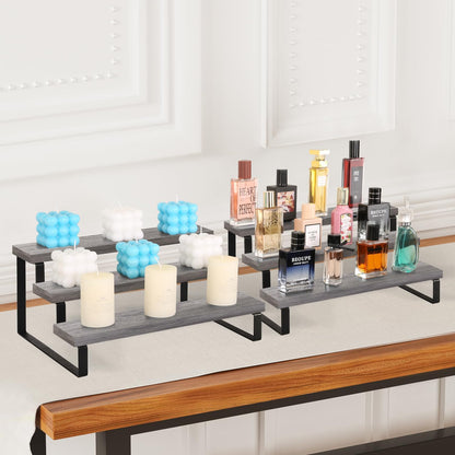 YINMIT Wooden Display Riser Stand, Tiered Perfume and Cologne Organizer Stand, 4 Tier Spice Rack Organizer, Rustic Display Shelf for Candles (4 Tier)