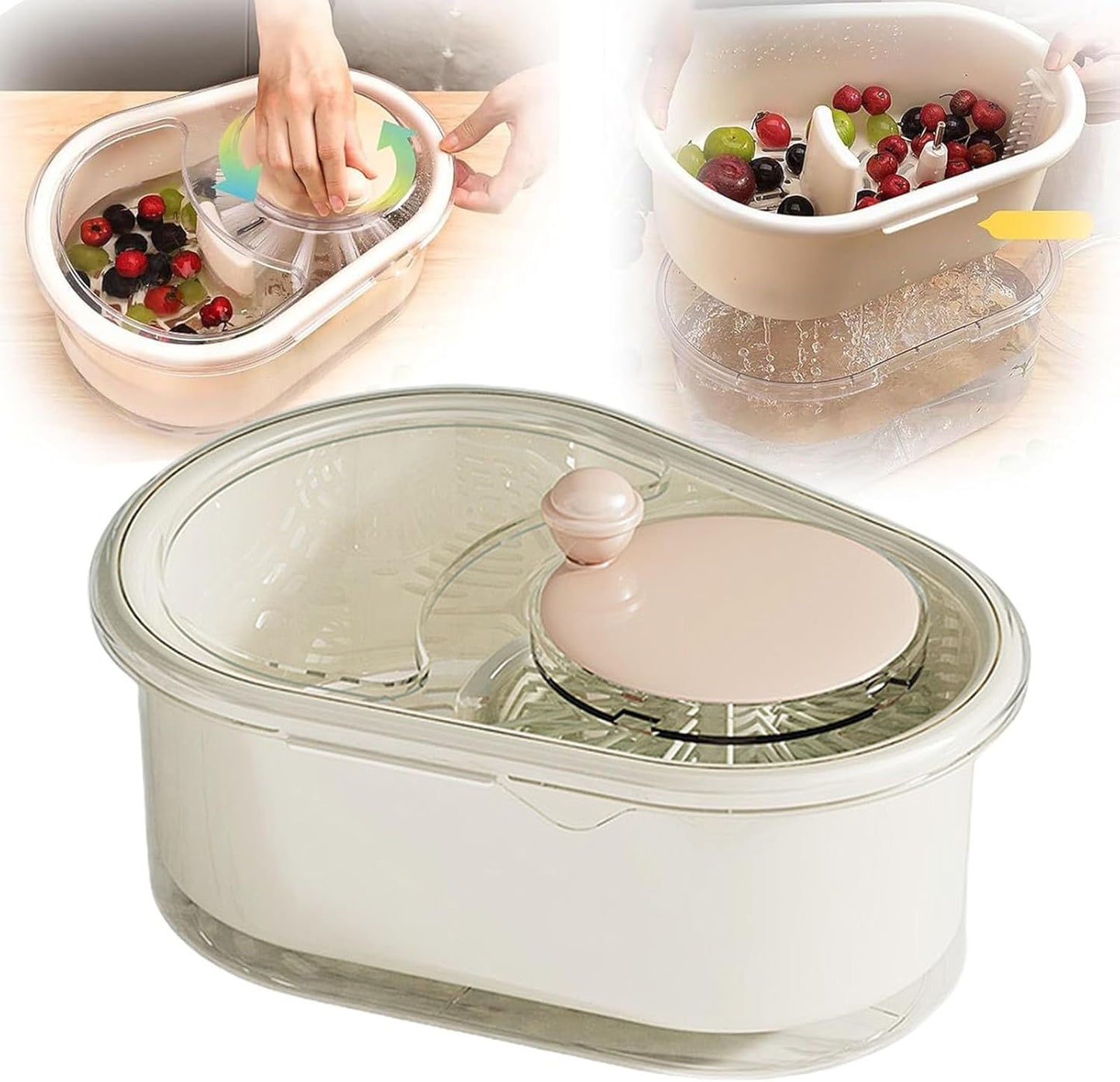 2025 New Fruit Cleaner Spinner, Large Multifunctional Vegetable Washer Bowl with Brush, Fruit Scrubber for Home Kitchen (Green)
