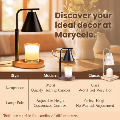 Marycele Candle Warmer Lamp with Timer & Dimmer - Mothers Day Gifts for Women Mom Her, Aesthetic Office Home Decor, Adjustable Height Wax Melter for Candle Jar & 3-Wick Candles (2 Bulbs Included)